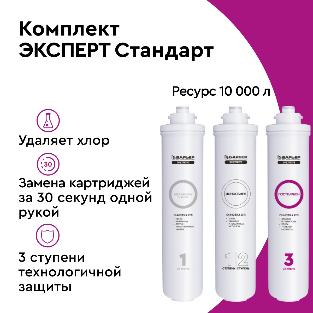 Сменные картриджи Барьер Эксперт Стандарт под мойку 3 шт