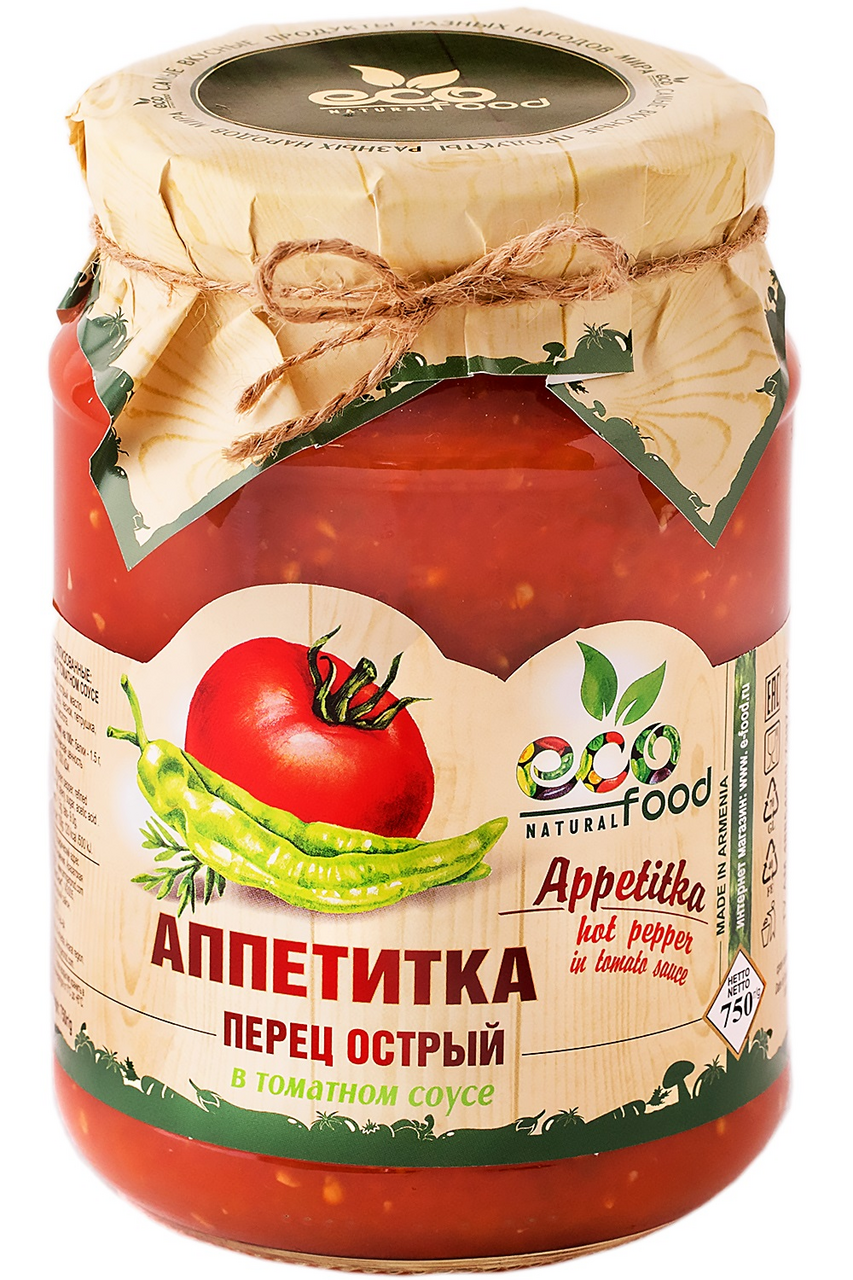 Аппетитка EcoFood перец острый в томатном соусе, 750г