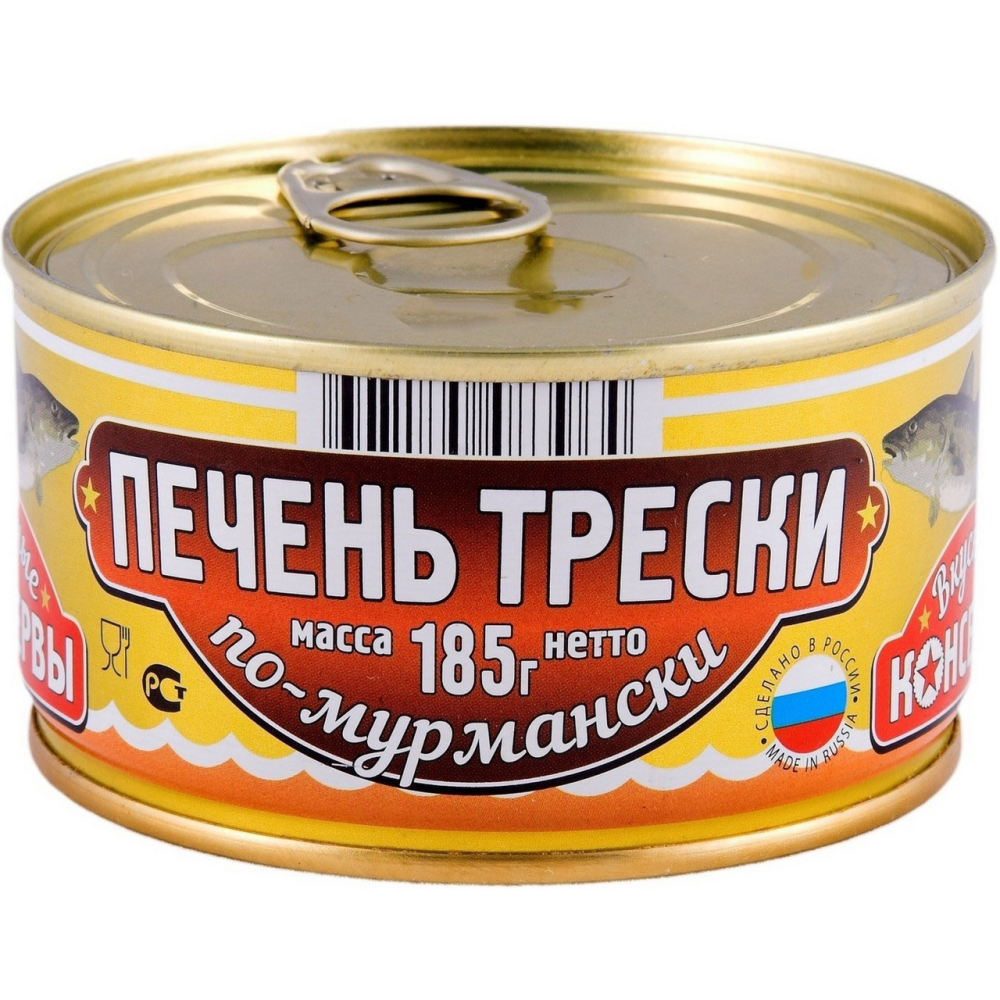 Печень трески вкусные консервы По-мурмански 185г