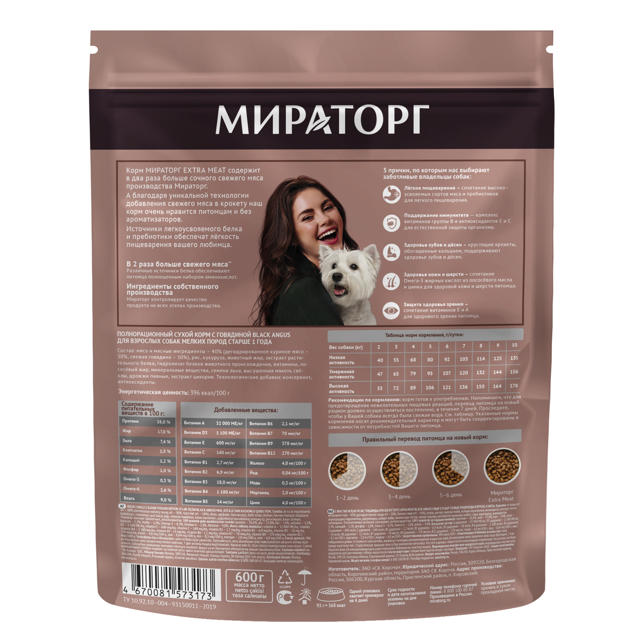 Корм сухой Мираторг Black angus для взрослых собак говядина, 600г