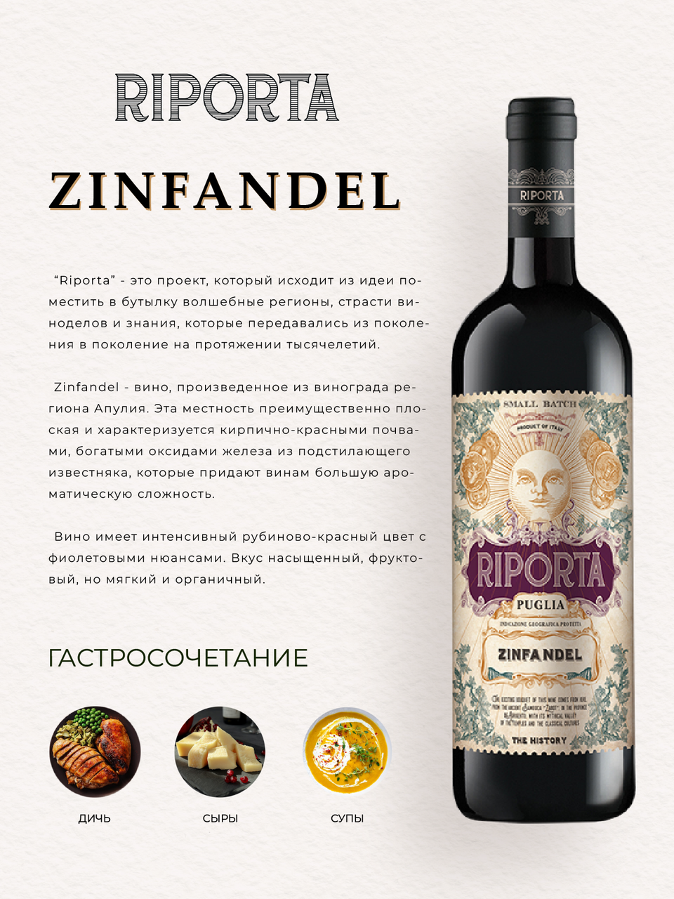 Вино Riporta Zinfandel красное полусухое, 0.75л