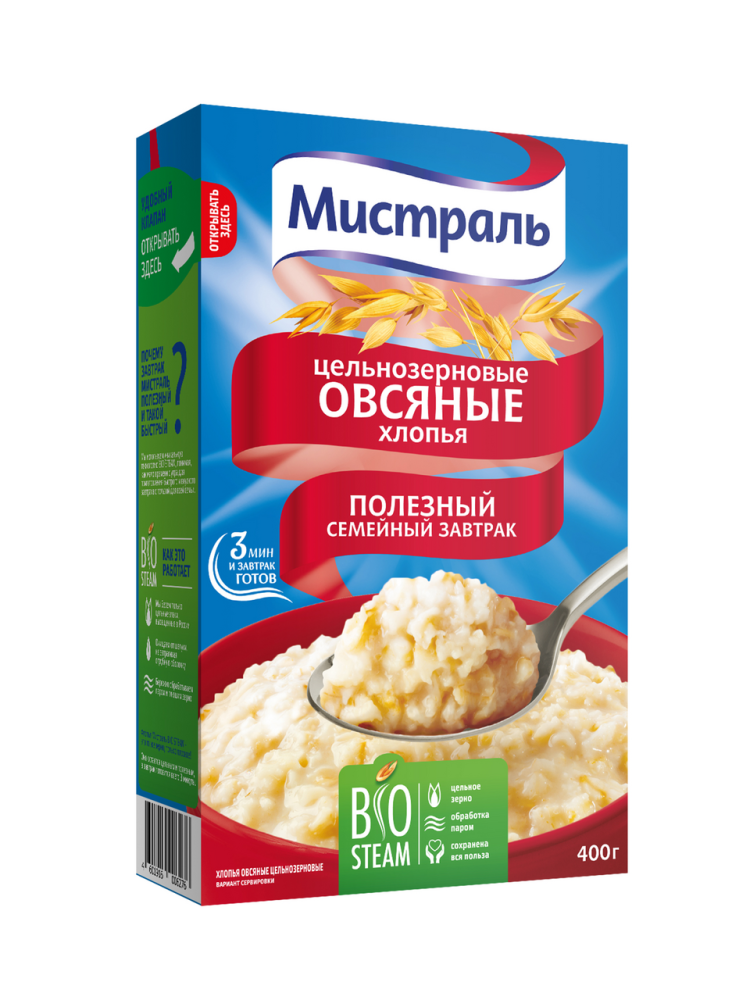 Хлопья овсяные Мистраль цельнозерновые, 400г