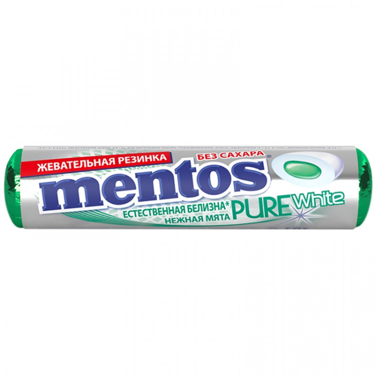 Жевательная резинка Mentos Pure White вкус Нежная мята, 16г
