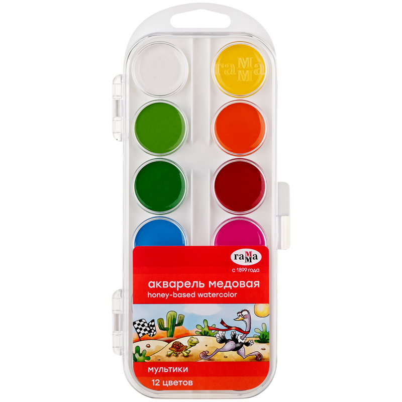 Акварель Гамма Мультики NEW медовая 12 цветов без кисти