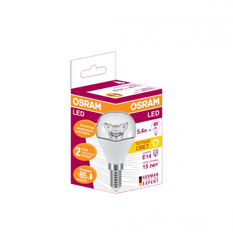 Лампа светодиодная Osram LED Е27 5,4W теплый свет