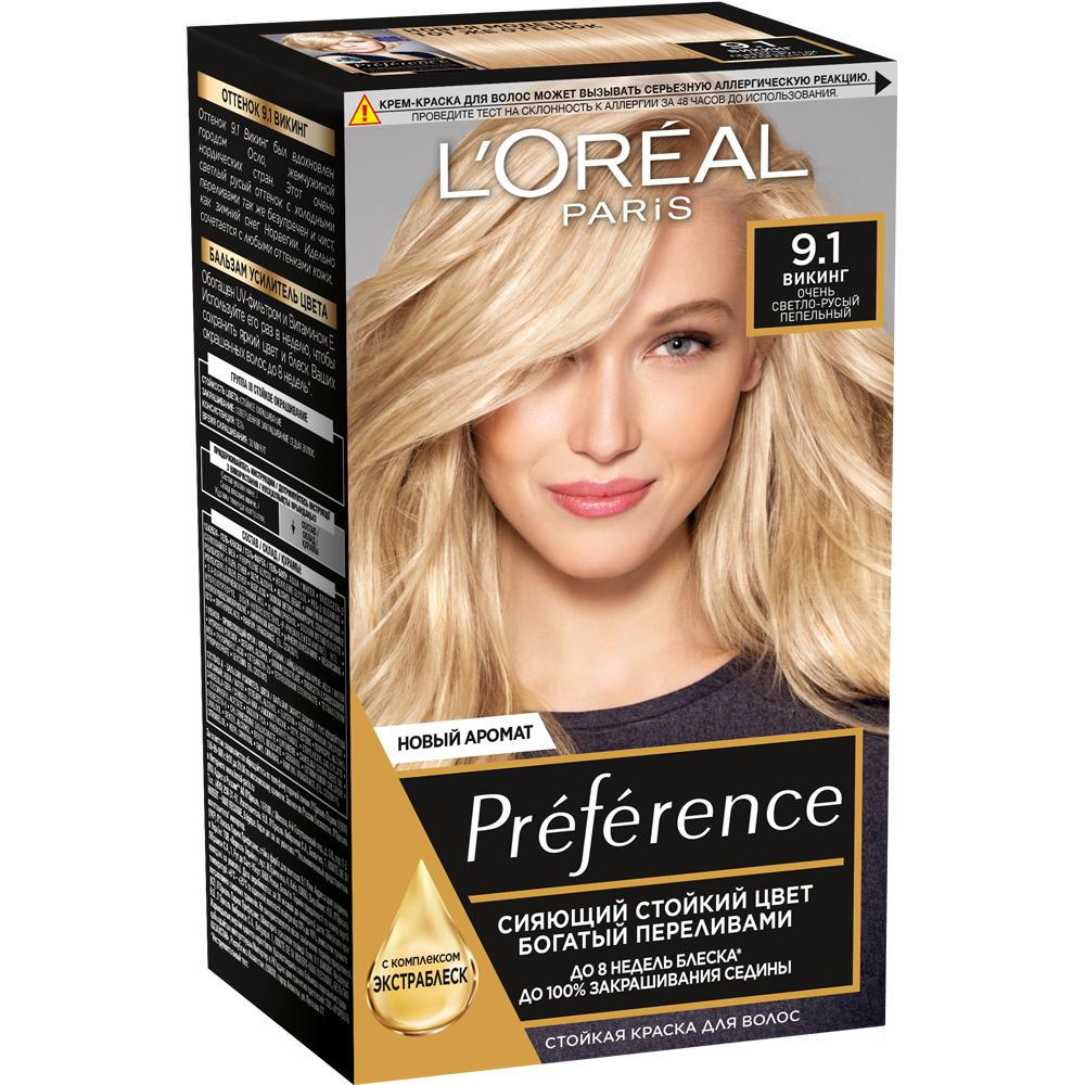 Краска для волос L'Oreal Paris Recital Preference 9.1 викинг очень светло-русый пепельный