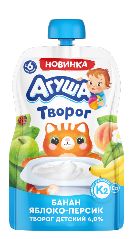 Творог Агуша детский яблоко, персик и банан 4%, 80г БЗМЖ