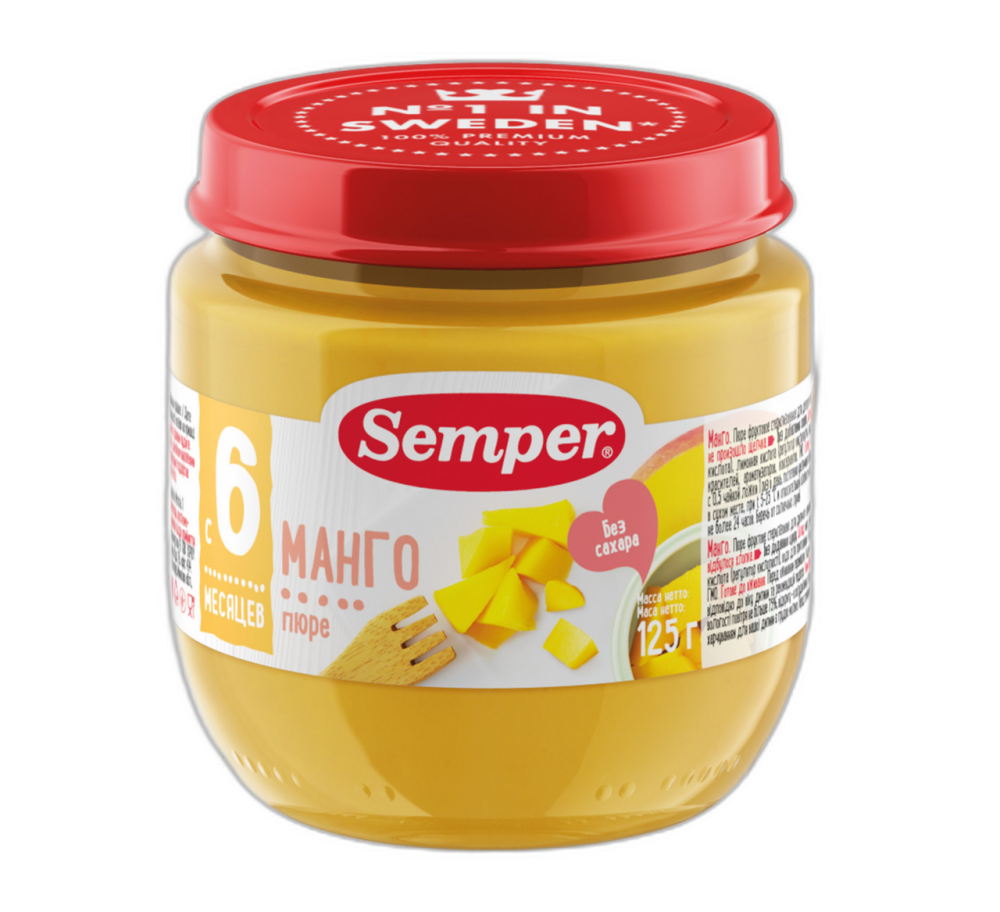 Пюре Semper манго без сахара, 125г