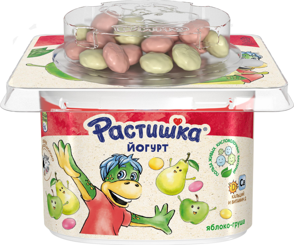 Йогурт Растишка Яблоко-Груша с печеньем в шоколаде 3% 118г