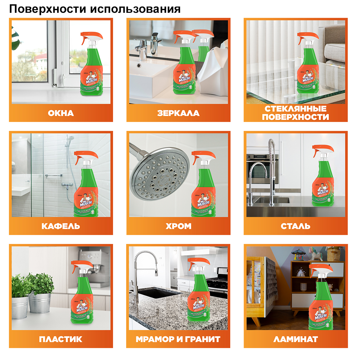 Средство для стекол Mr MuscleПрофессионал с нашатырным спиртом спрей 500 мл