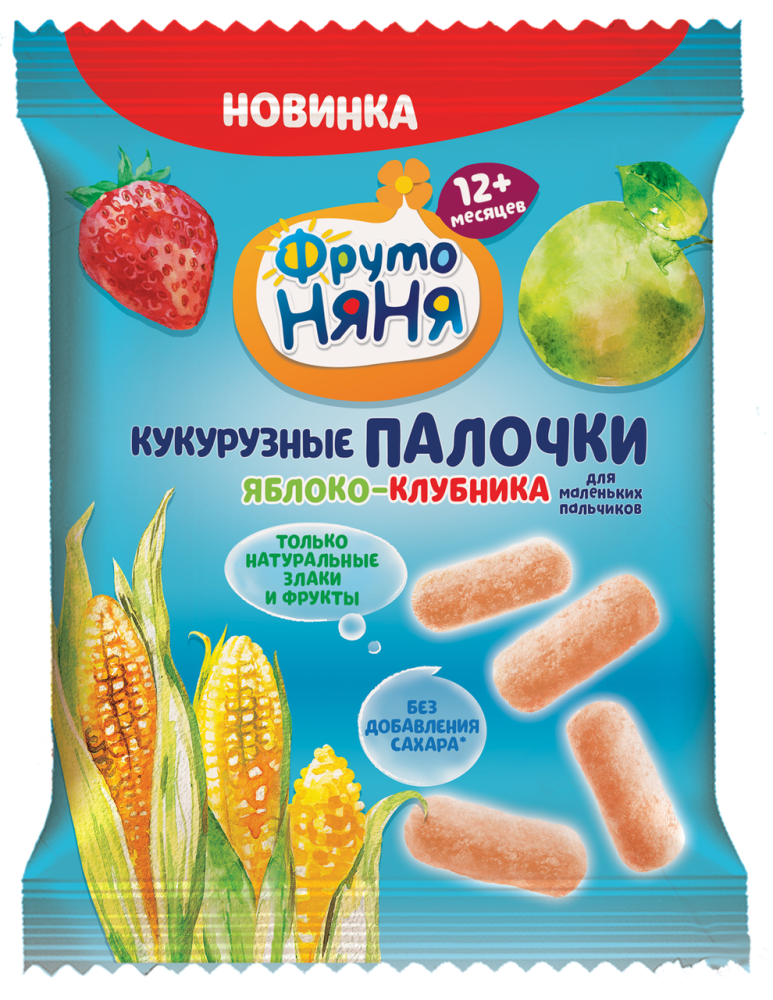 Кукурузные палочки ФрутоНяня яблоко-клубника 20 г