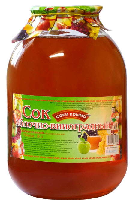 Сок Соки Крыма яблочно - виноградный, 3л