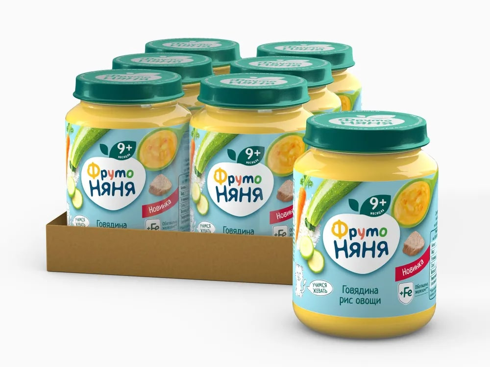 Пюре ФрутоНяня говядина-рис-овощи, 190г