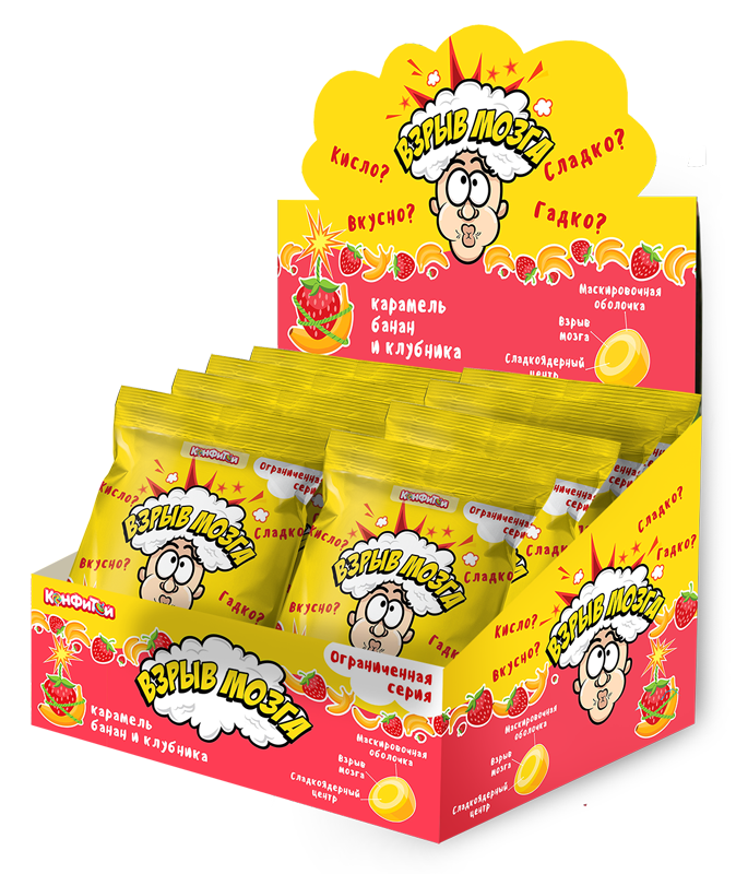 Карамель Взрыв мозга со вкусом банана и клубники 15 г