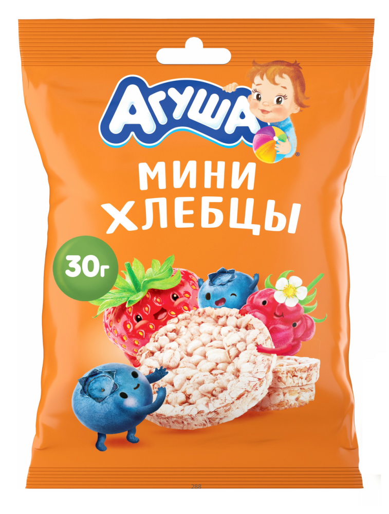 Хлебцы Агуша мини рисовые ягодное ассорти, 30г