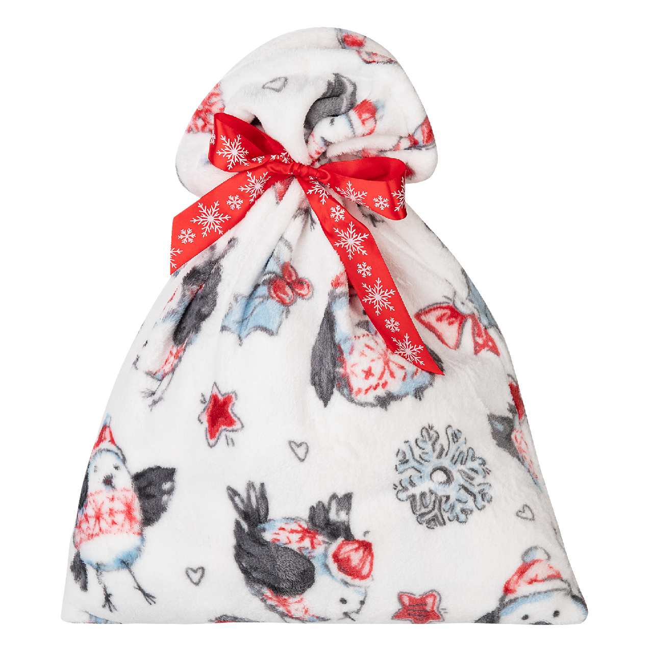 Tarrington House Плед микровелюр с сумкой с принтом снегири, 150 х 200см