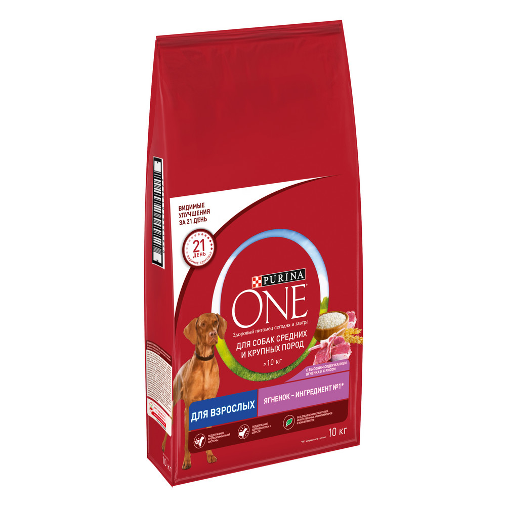 Корм сухой Purina One для взрослых собак ягненок-рис, 10кг