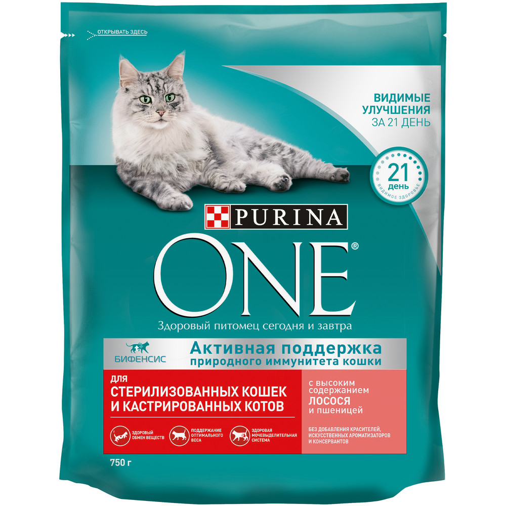 Сухой корм для стерилизованных кошек Purina One с лососем и пшеницей, 750г