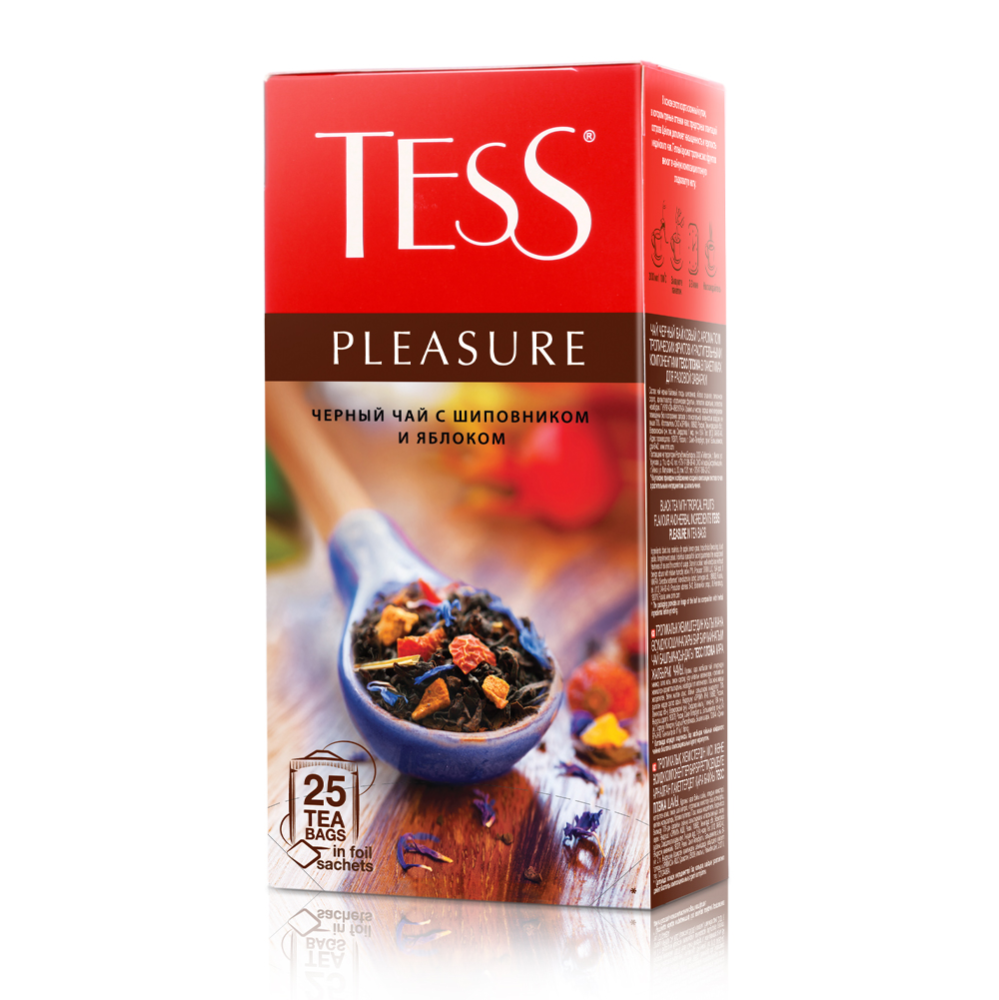 Чай Tess Pleasure черный с шиповником и яблоком, 1.5г x 25шт