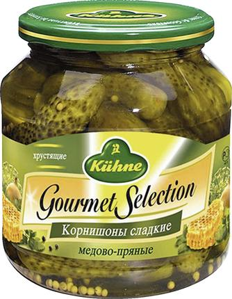 Корнишоны Kuhne сладкие медово-пряные маринованные 530 г