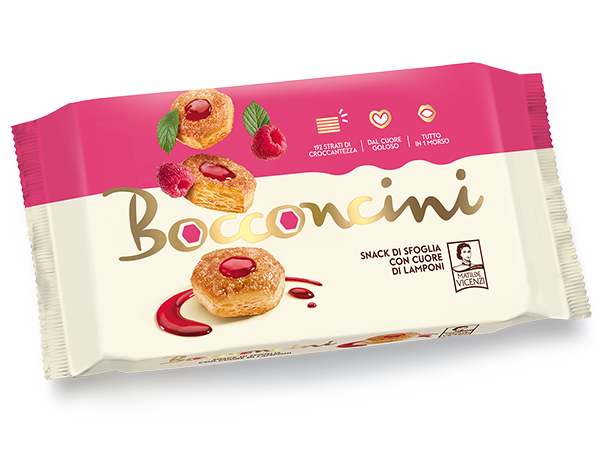 Пирожные Vicenzi Bocconcini слоеные с малиновой начинкой, 90г