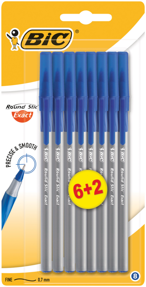 Ручка шариковая Bic Раунд Стик Экзакт синяя 0.28 мм 8 штук