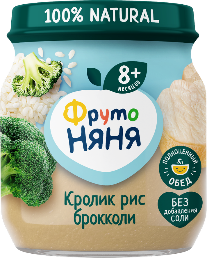 Пюре ФрутоНяня кролик-рис-брокколи, 100г