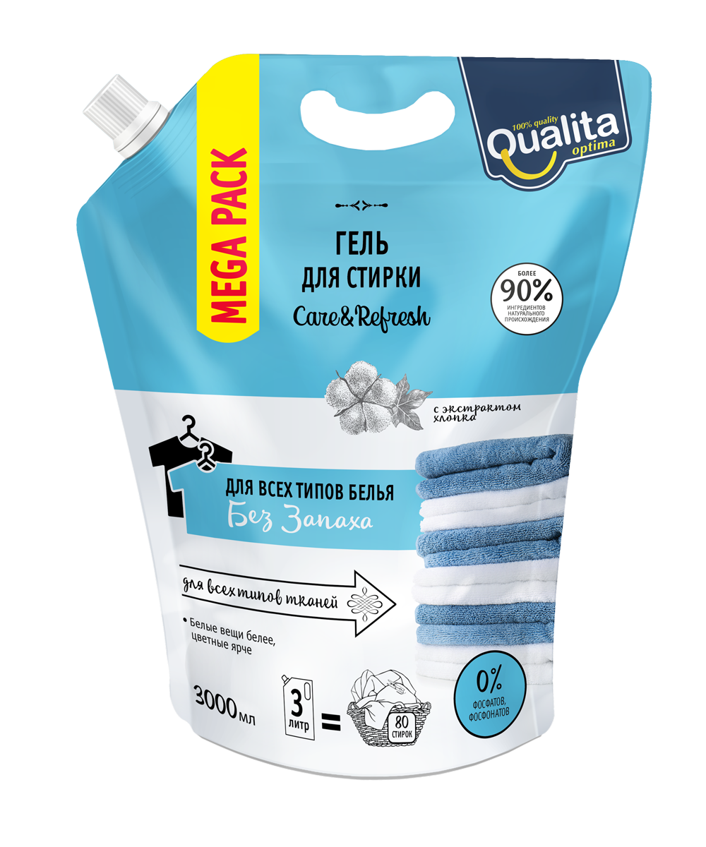 Гель для стирки Qualita универсальный без запаха, 3л