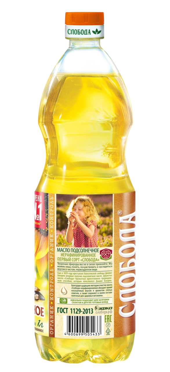 Масло Слобода Ароматное подсолнечное нерафинированное 1 л