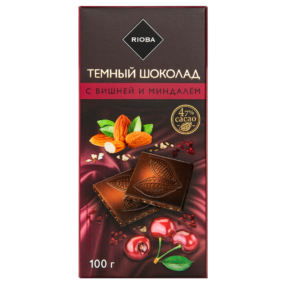 RIOBA Шоколад горький с вишней и миндалем, 100г