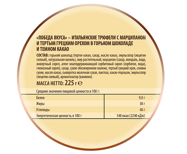Конфеты Победа вкуса трюфели марципан-грецкий орех, 225г