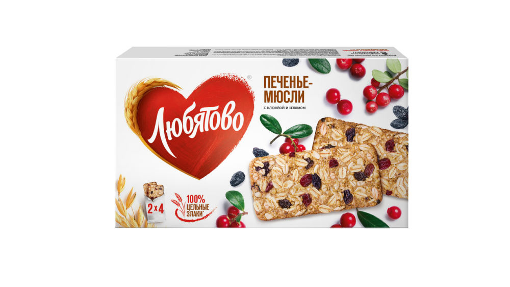 Печенье-мюсли Любятово злаковое с клюквой и изюмом 120г