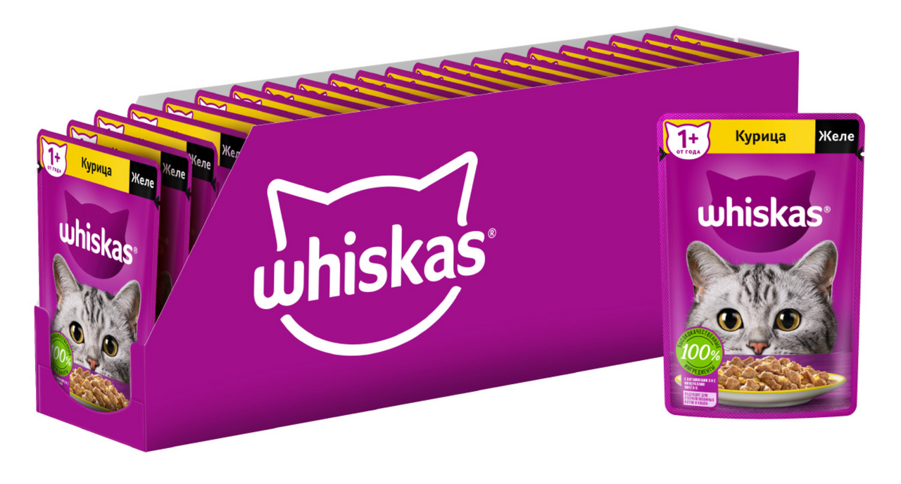 Корм влажный Whiskas желе для взрослых кошек с курицей, 75г