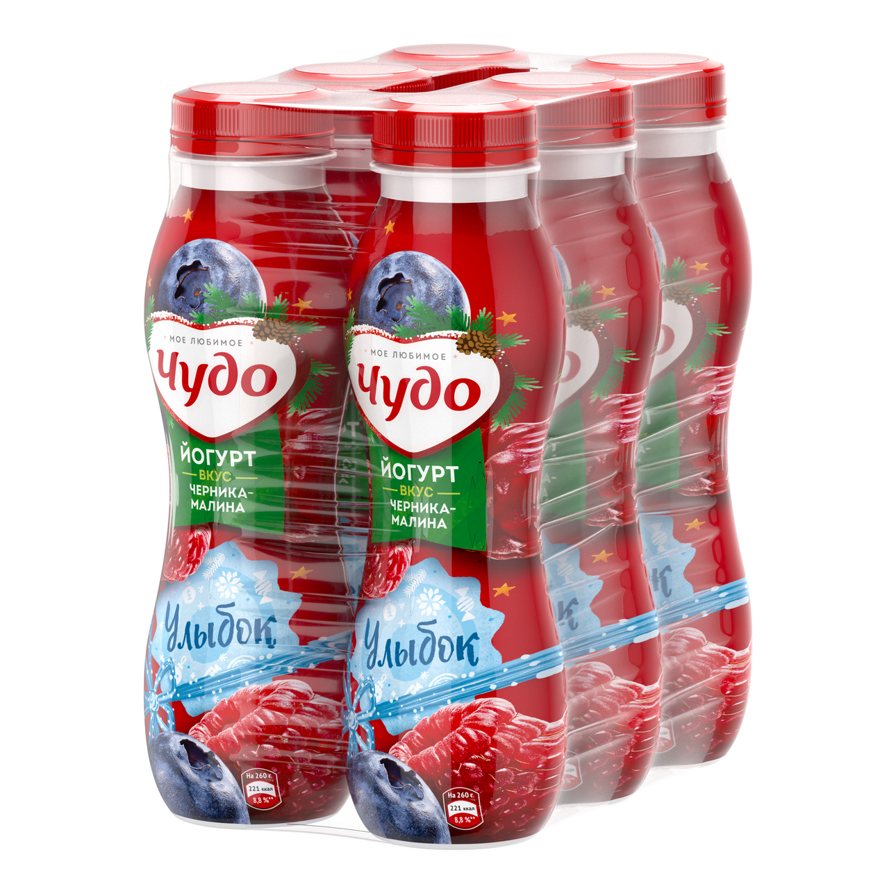 Йогурт питьевой Чудо черника-малина 1.9%, 260г