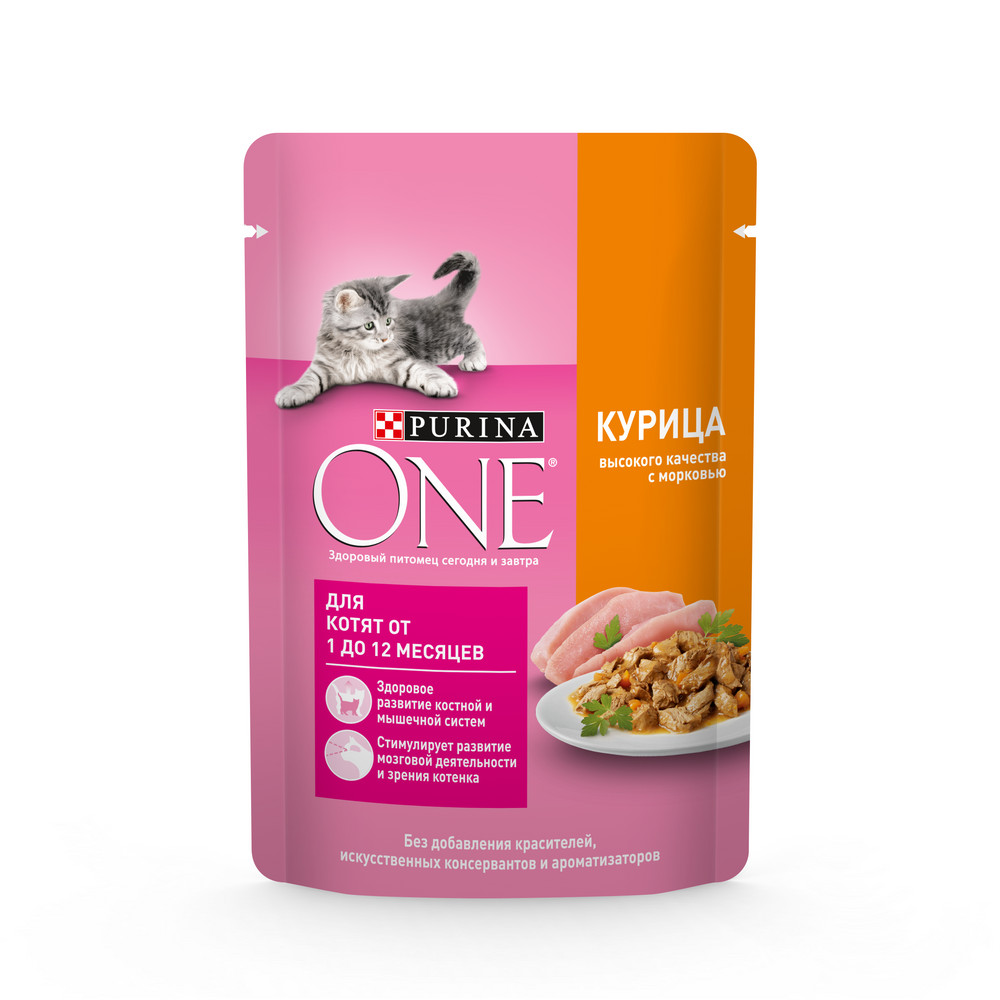 Корм Purina One для котят от 1 до 12 месяцев с курицей и морковью 75 г