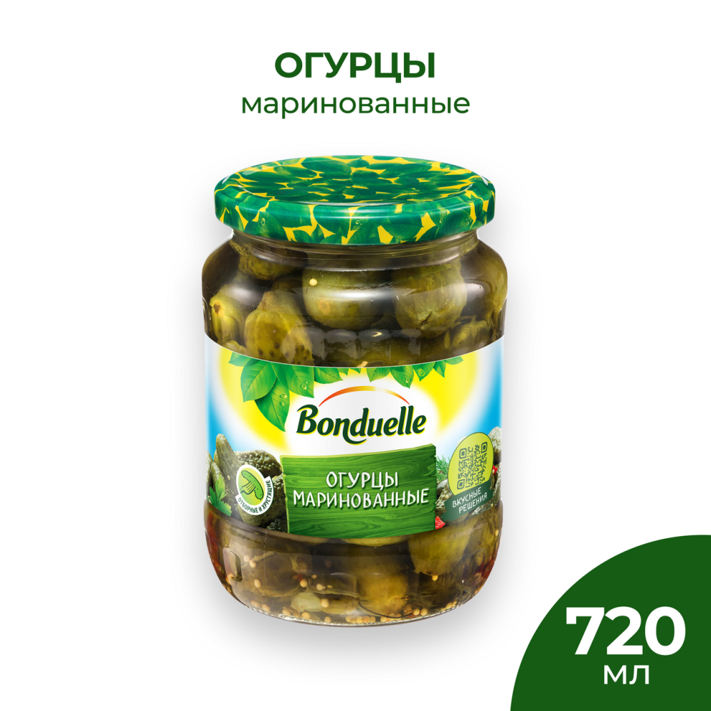 Огурцы Bonduelle маринованные отборные и хрустящие 680 г