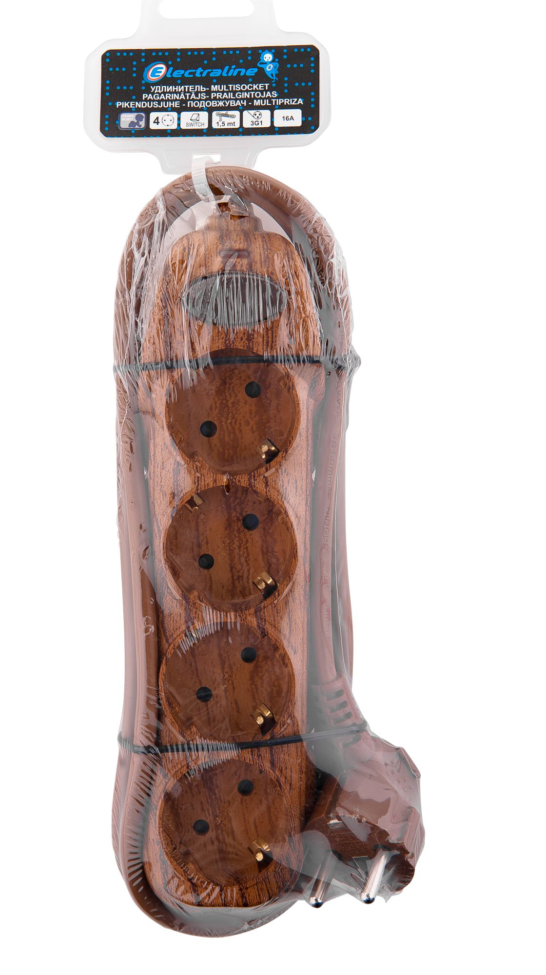 Electraline Удлинитель сетевой 4 розетки 1,5м темное дерево