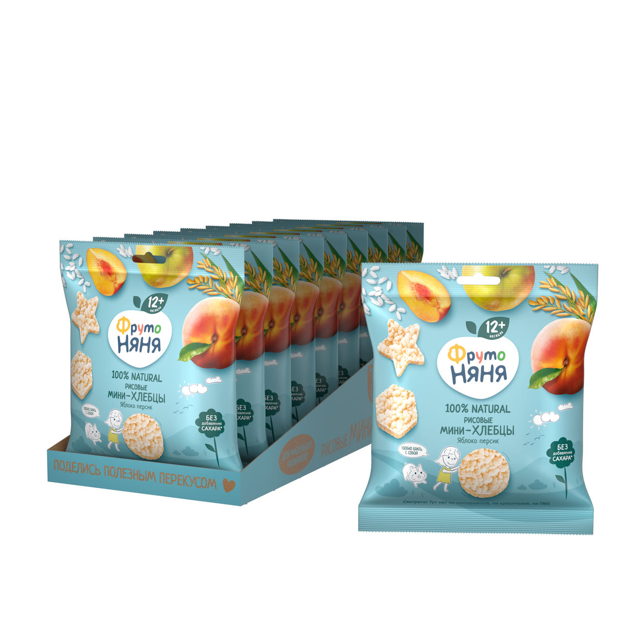 Мини-хлебцы ФрутоНяня рисовые яблоко-персик, 30г