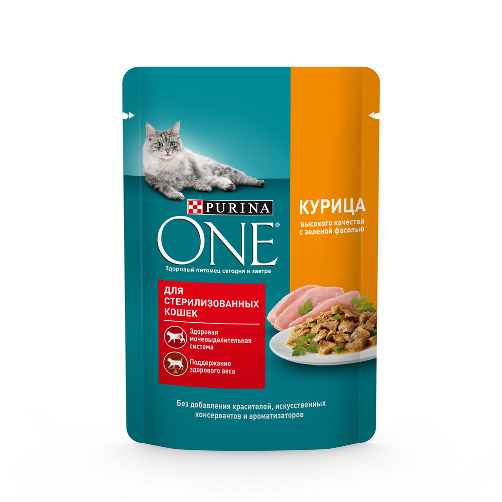Корм Purina One для стерилизованных кошек с курицей и зеленым горошком 75 г