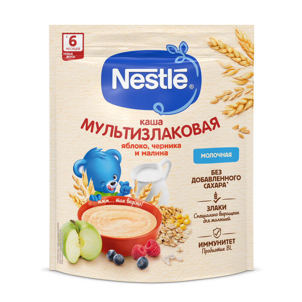 Каша мультизлаковая Nestle яблоко-черника-малина молочная, 200г