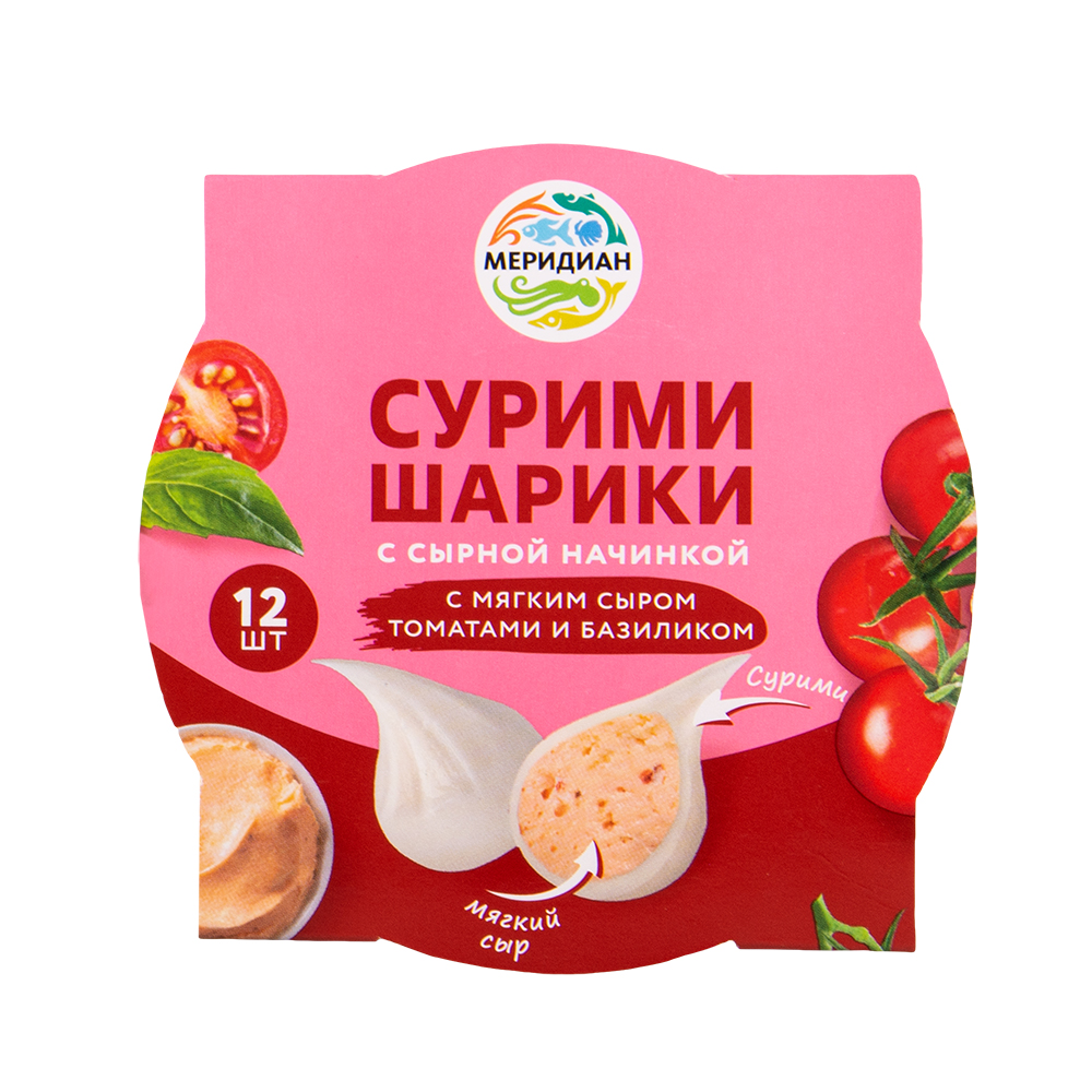 Сурими Меридиан шарики мягкий сыр-томат-базилик, 100г