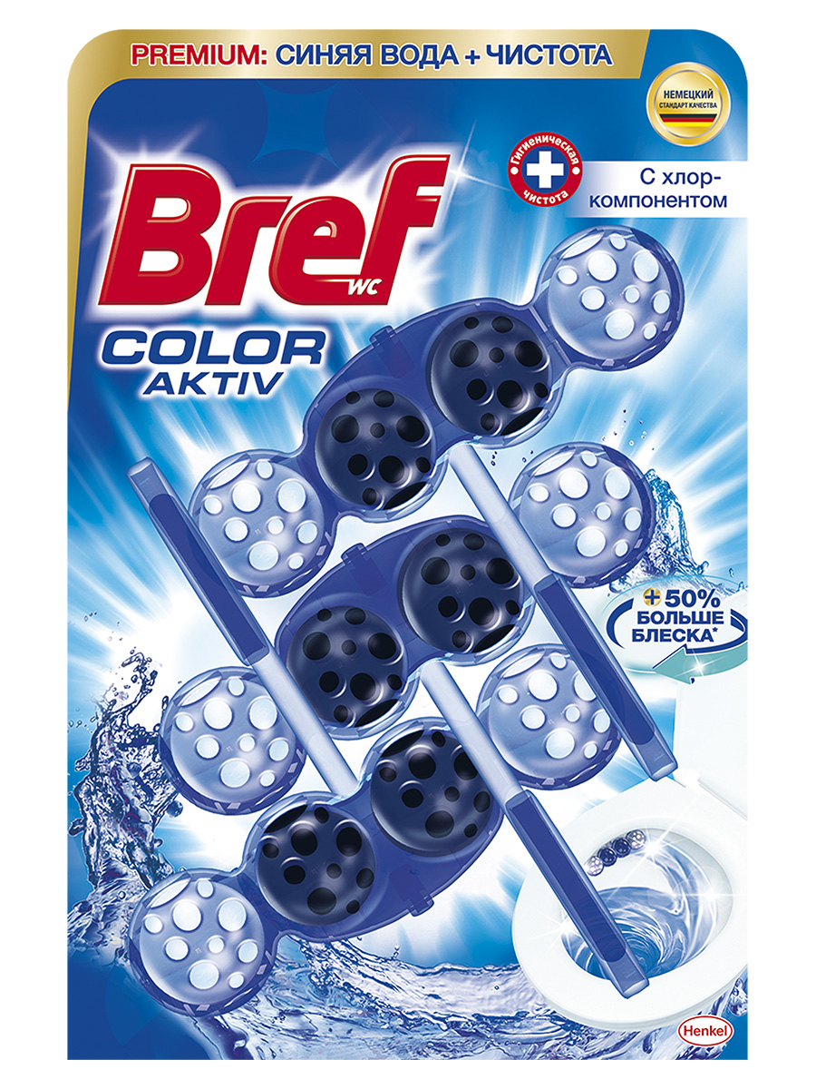 Средство чистящее для унитаза Bref Color Aktiv с хлор-компонентом 50 г (3 штуки)
