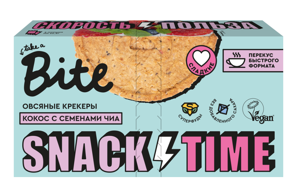 Крекеры Take a Bite овсяные со вкусом кокоса и семенами чиа, 125г