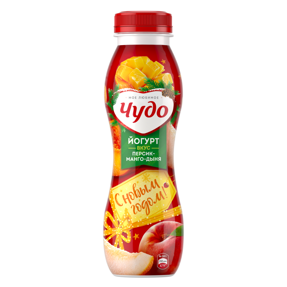 Йогурт питьевой Чудо персик-манго-дыня 1.9%, 260г