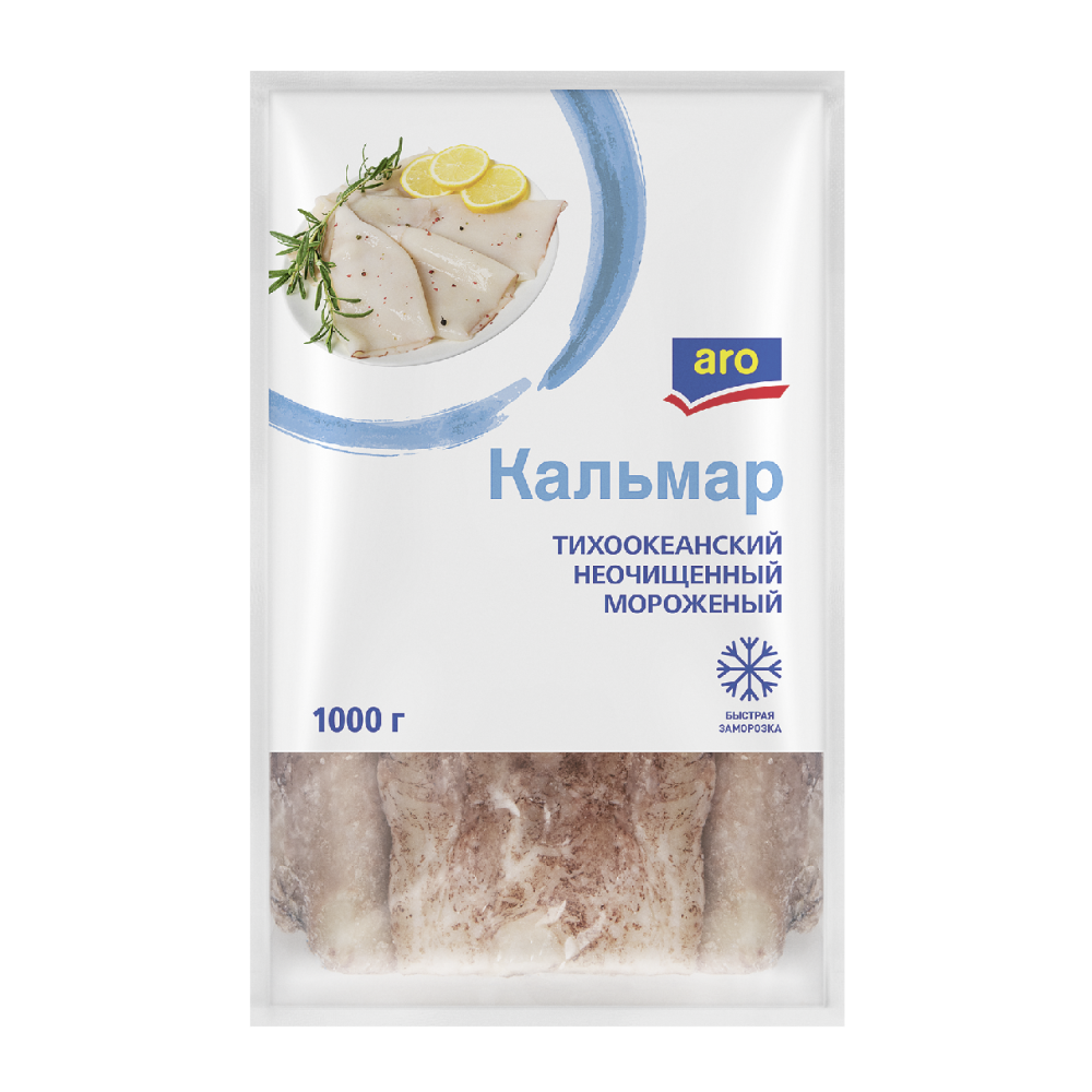 Aro Кальмар тихоокеанский тушка неочищенная свежемороженая, 1кг