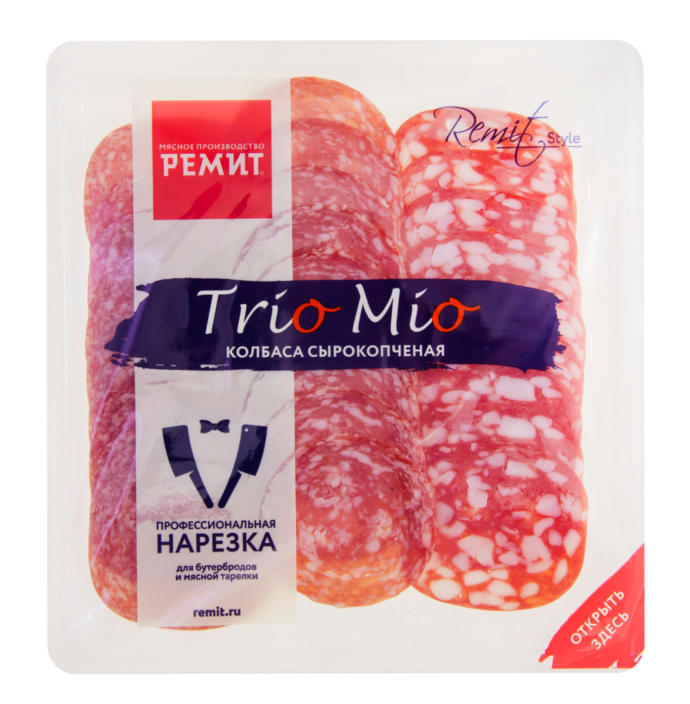 Колбаса Ремит Trio Mio Ассорти сырокопченая нарезка 100 г