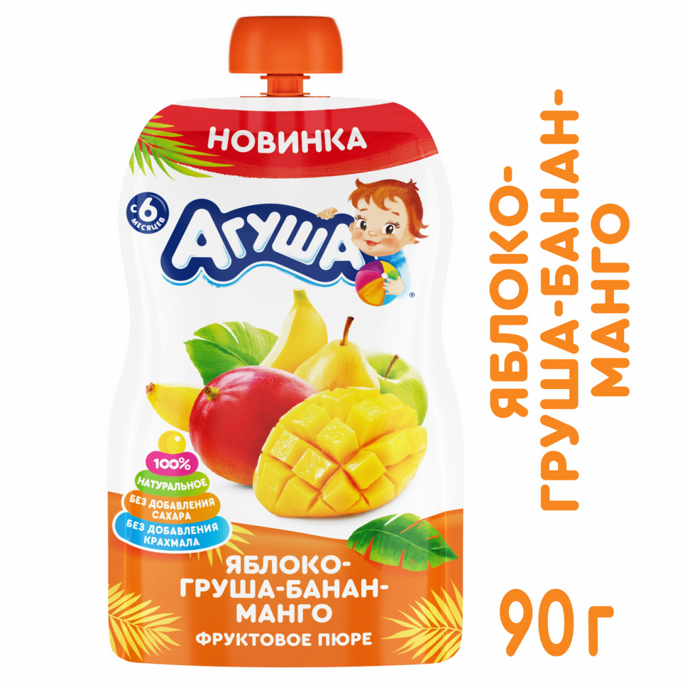 Пюре Агуша яблоко-груша-банан-манго с 6 месяцев 90 г