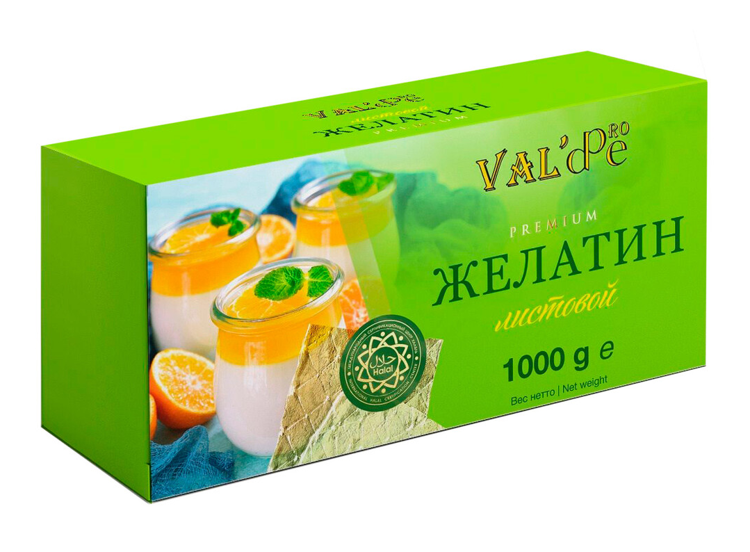 Желатин Val'de Pro пищевой листовой Халяль, 1кг