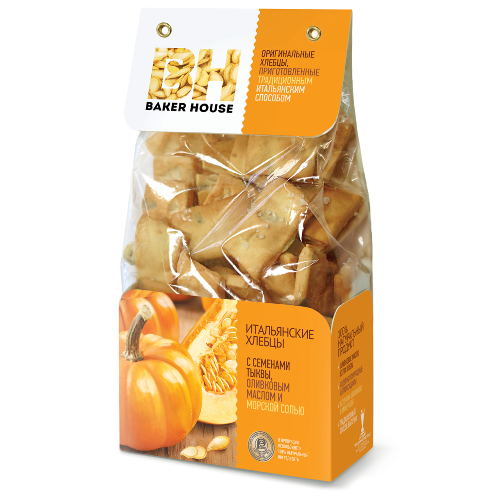 Хлебцы Baker House Итальянские с семенами тыквы оливковым маслом и морской солью 250 г