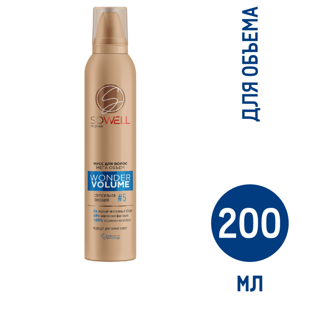 Мусс для волос Sowell Wonder Volume Мега объем от корней сверхсильной фиксации, 200мл